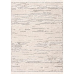 Lave 2 ft. X 3 ft. Beige, Light Gray, Bone Neutral Minimalist Modern Moroccan Contemporary Style Tasseled Area Rug