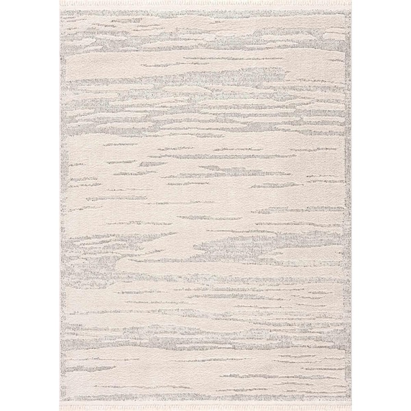 Lave 2 ft. X 3 ft. Beige, Light Gray, Bone Neutral Minimalist Modern Moroccan Contemporary Style Tasseled Area Rug