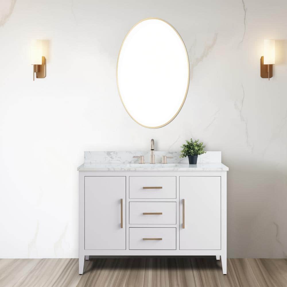 48'' White Single Bathroom Vanity with Engineered Marble Top