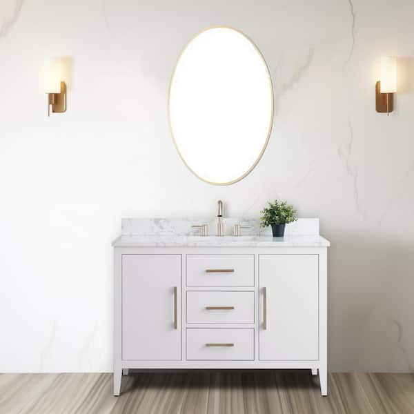 48 in. W x 22 in. D x 34 in. H Single Sink Bathroom Vanity Cabinet in White with Engineered Marble Top