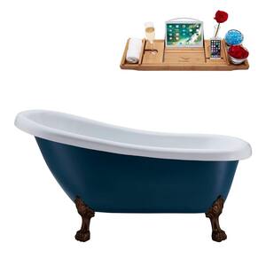 61 in. Acrylic Clawfoot Non-Whirlpool Bathtub in Matte Light Blue, Matte Oil Rubbed Bronze Clawfeet,Matte Black Drain