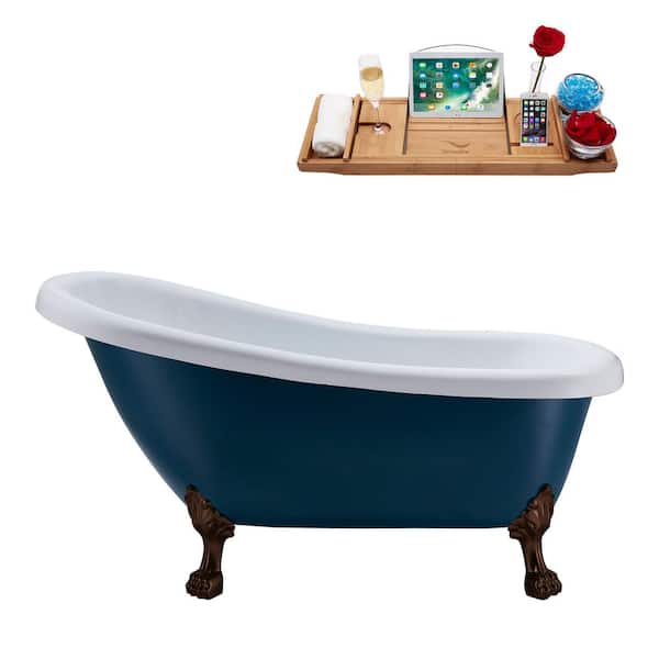 Streamline 61 in. Acrylic Clawfoot Non-Whirlpool Bathtub in Matte Light Blue,Matte Oil Rubbed Bronze Clawfeet And Drain