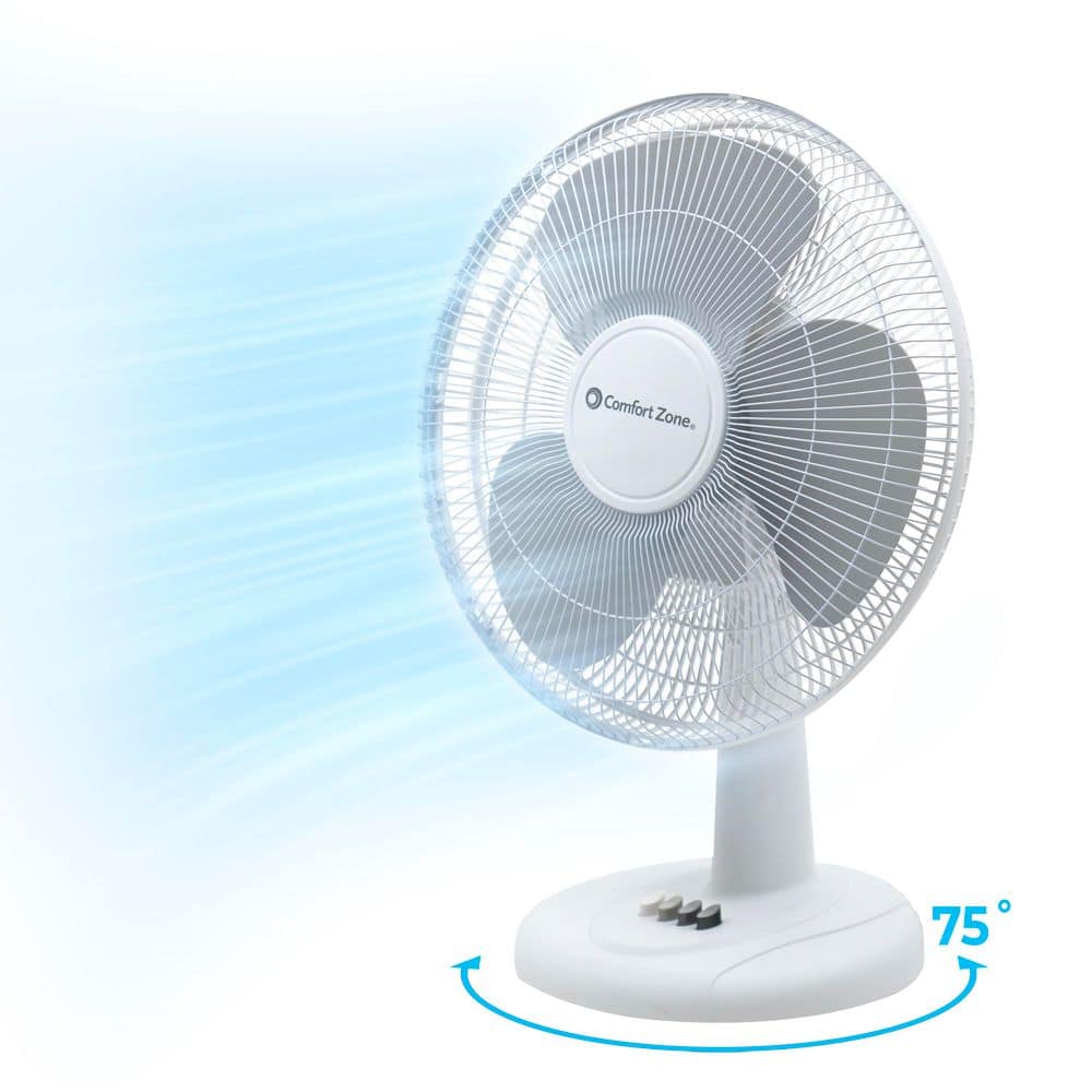 Comfort Zone 16 in. White Oscillating Table Fan with Adjustable Tilt