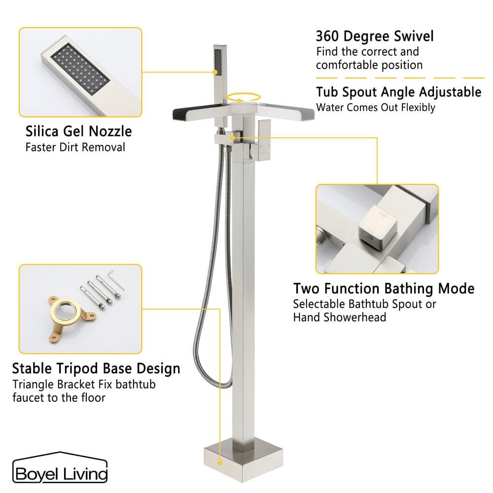 Brushed Nickel Modern Freestanding Tub Faucet with Hand Shower