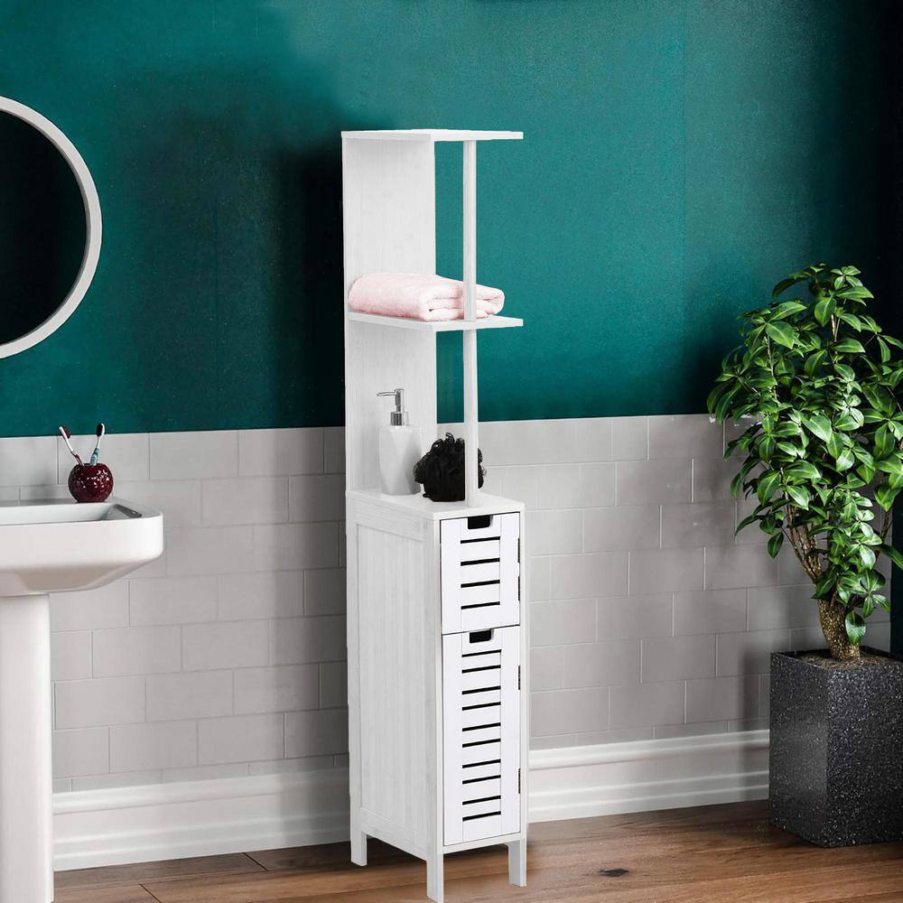 MIAMI 7.2 in. W x 12 in. D x 51.4 in. H Free Standing Linen Cabinet Slim with 2-Doors White price history on PriceWatchPro