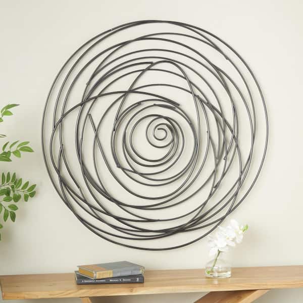 36 in. x 36 in. Black Round Overlapping Lines Abstract Metal Work