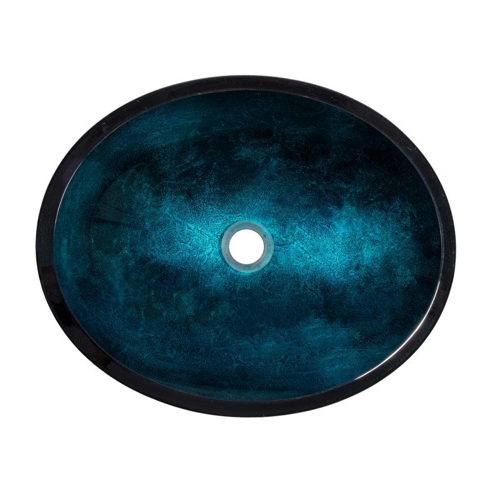 Turquoise Blue Oval Glass Above-Counter Vessel Sink