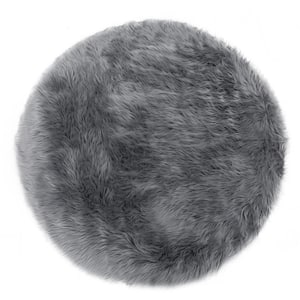 Glamour Home Alair Grey 4 Ft Wide Round Faux Fur Area Rug Ghar 1334 The Depot 4 Ft Wide Round Faux Fur Area Rug Ghar, Black Round Faux Fur Rug