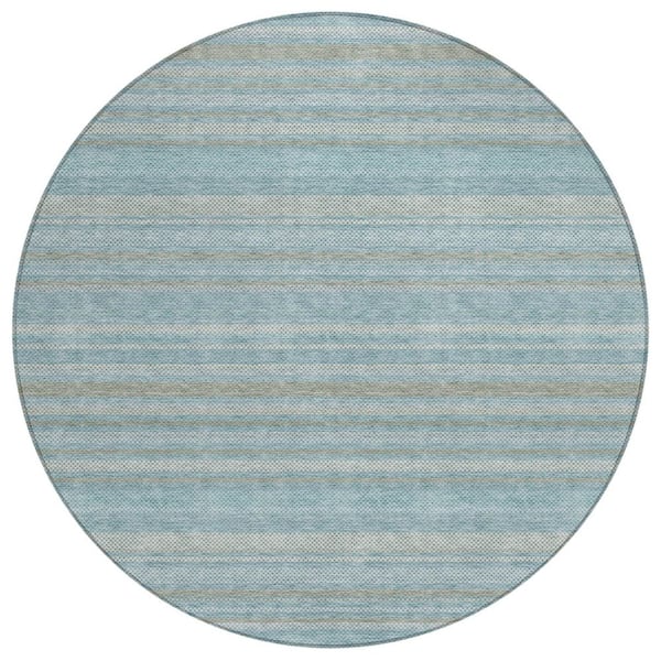 Chantille Machine Washable Indoor/Outdoor Abstract ACN3106 Teal 8 ft. x 8 ft. Round Rug