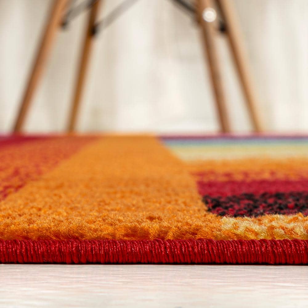 Retro Rainbow Multi-Color Synthetic Stripe Kids Area Rug 3' x 5'