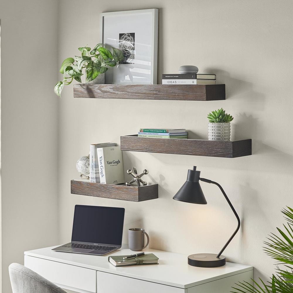 StyleWell Modern Espresso Wood Floating Wall Shelf Set of 3 36 W x 3 H x 6 D 20MJE2199 Esp The Home Depot