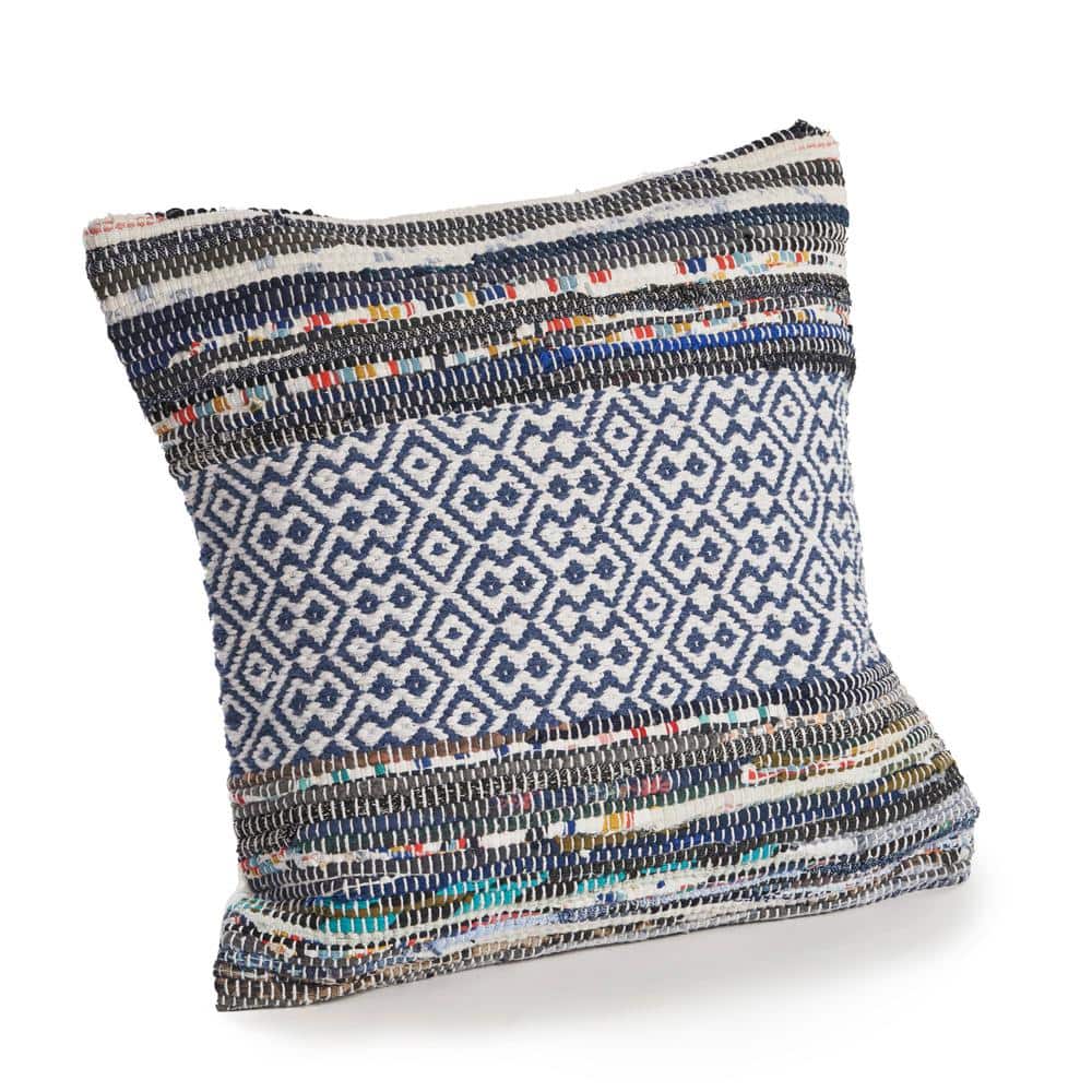 18'' Square Bohemian Diamond & Stripes Cotton Throw Pillow