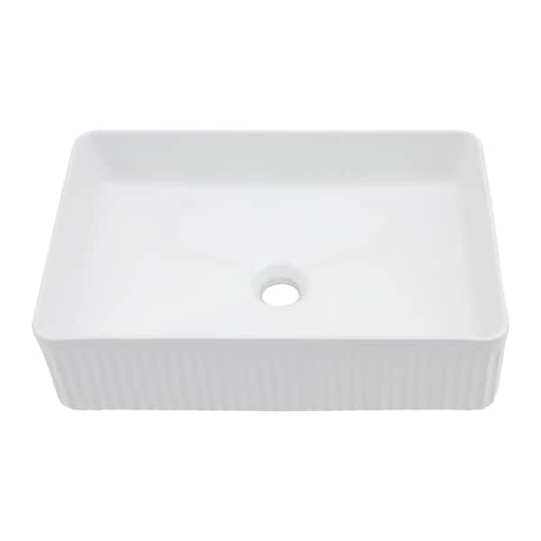 FUNKOL 19.63 in. Ceramic Rectangular Vessel Bathroom Sink in White (Faucet and Sink Drains Not Included)