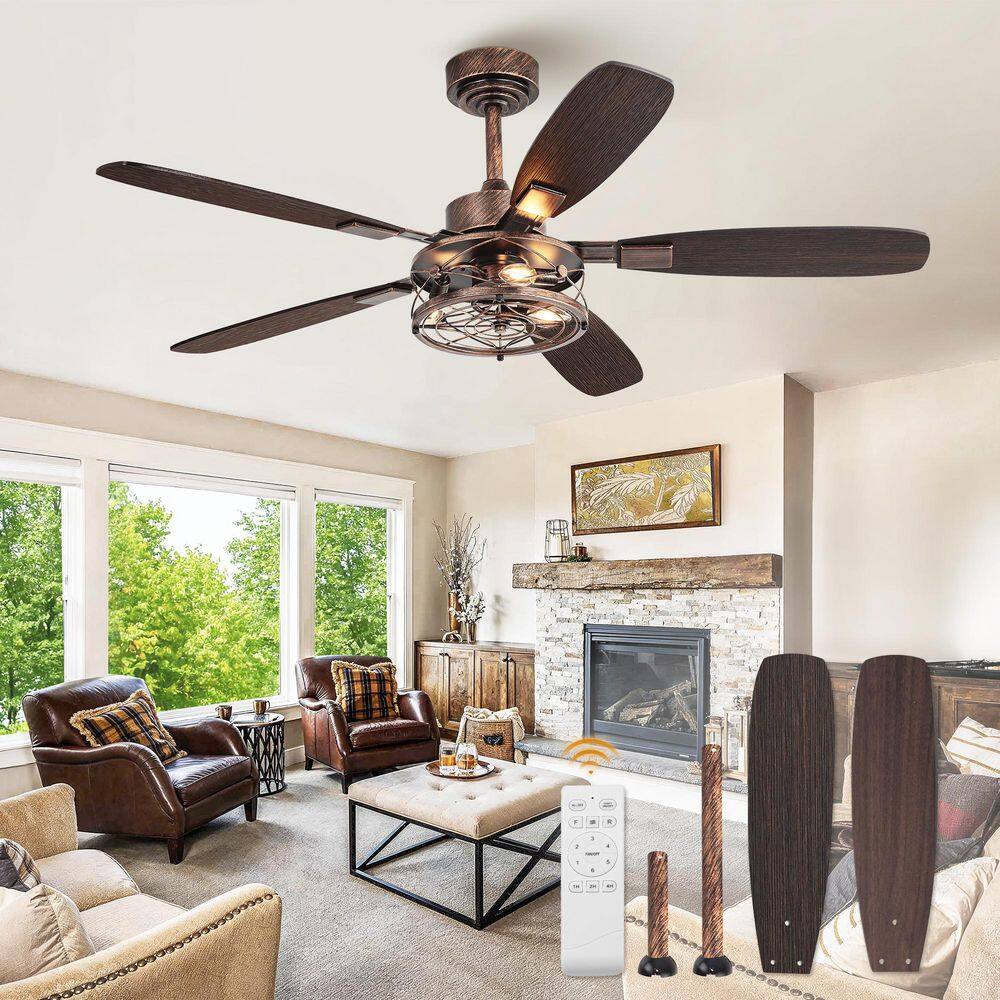 52 in Black Indoor Ceiling Fan with LED Light Remote/APP Reversible DC motor Fandelier Downrod 3CCT for Livingroom price history on PriceWatchPro