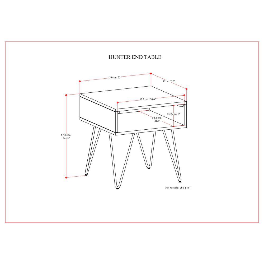Hunter Walnut Veneer Industrial End Table with Metal Hairpin Legs