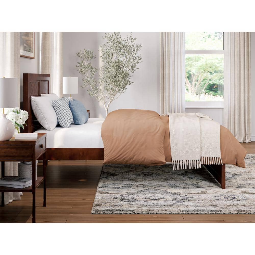 Canyon Walnut Full Wood Platform Bed with Chevron Headboard