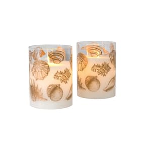 Seashells Battery Operated LED Glass Candles with Moving Flame (Set of 2)