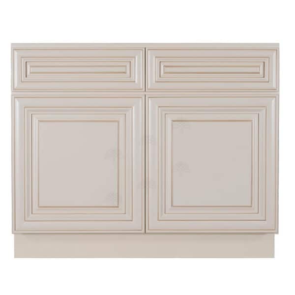 LIFEART CABINETRY Princeton Assembled 42 in. x 34.5 in. x 24 in. Sink Base Cabinet with 2 Doors in Creamy White