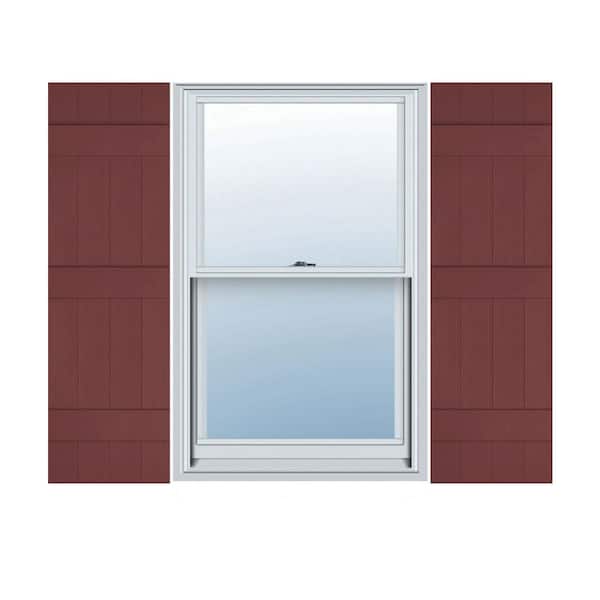 Ekena Millwork 14 in. x 73 in. Lifetime Vinyl Custom Four Board Joined Board and Batten Shutters Pair Wineberry