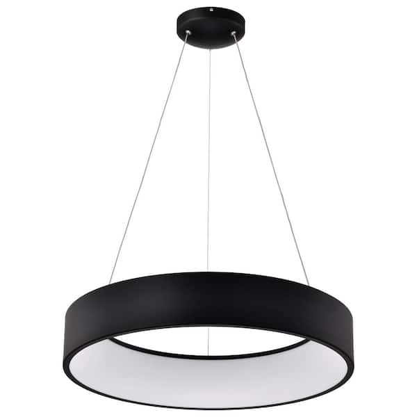Orbit 30-Watt 1-Light Black Contemporary Integrated LED Pendant Light with Frost Acrylic Shade
