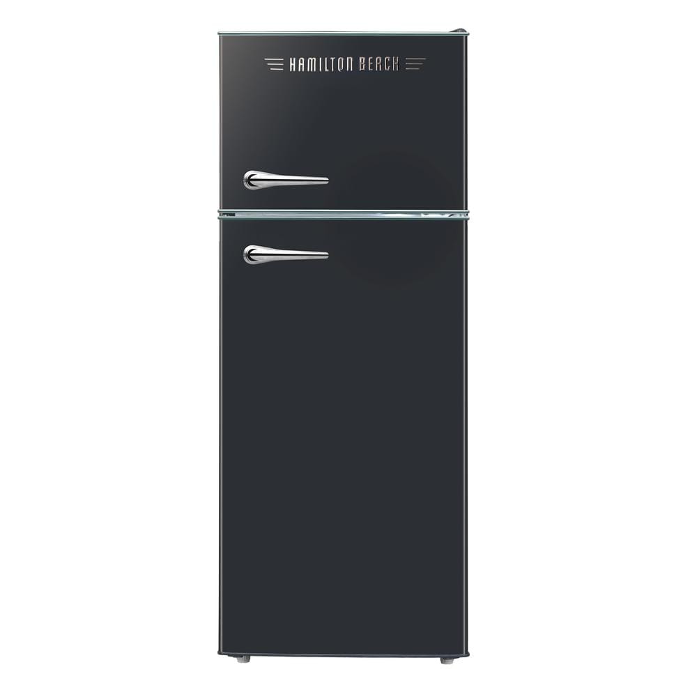 7.5 cu. ft. Retro Mini Fridge with Top Freezer with chrome handles, in Black