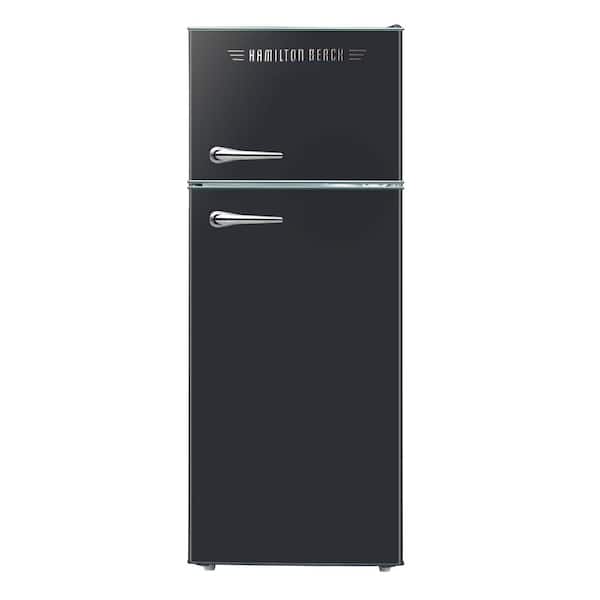Hamilton Beach 7.5 cu. ft. Retro Mini Fridge with Top Freezer with chrome handles, in Black