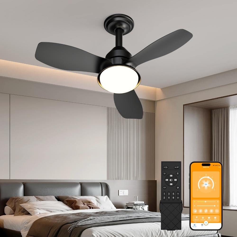 24.4 in. Black Flush Mount Ceiling Fan with Light, 6-Speed Reversible DC Motor, Dimmable LED, Remote & APP Control price history on PriceWatchPro