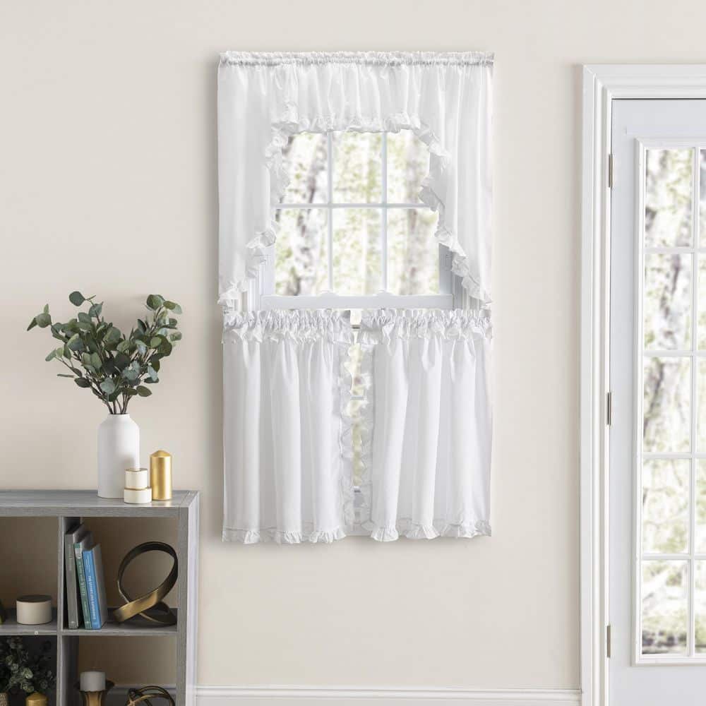 White Sheer Cotton Blend Rod Pocket Cafe Curtain