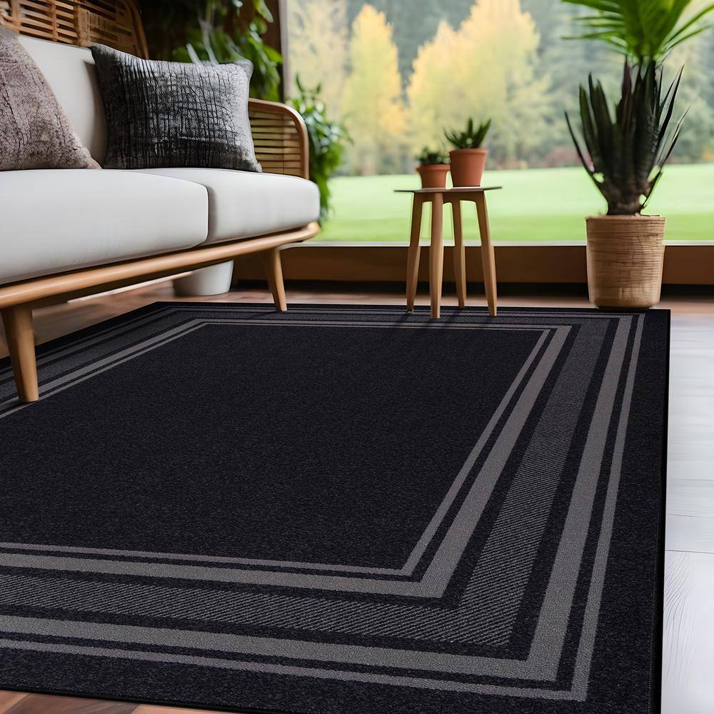 8 X 10 Gray Carmel Bordered Non Slip Indoor Area Rug - thumbnail 2