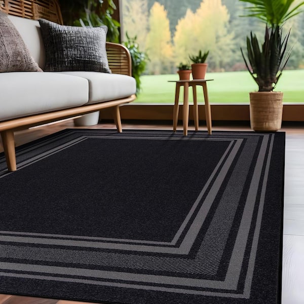 5 X 7 Black Carmel Bordered Non Slip Indoor Area Rug