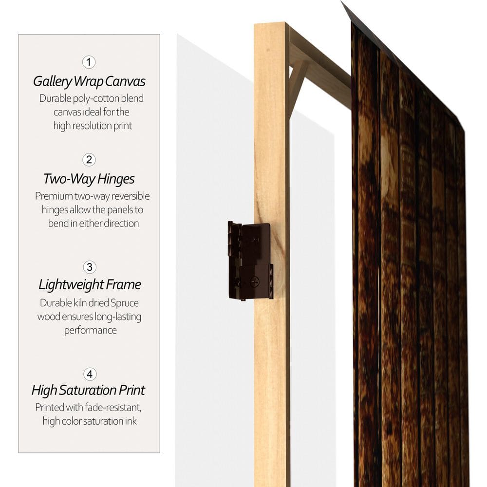 Elegant 6ft Warm Toned Library Canvas 3-Panel Folding Room Divider