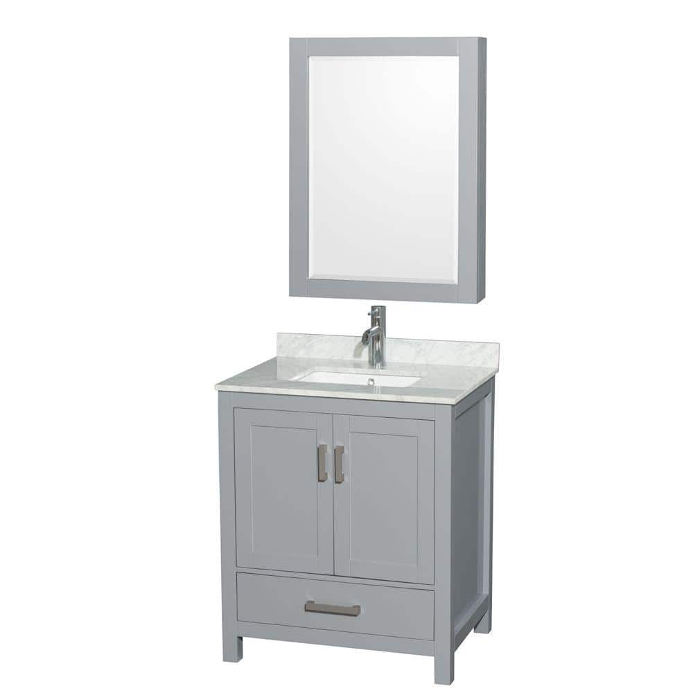 Sheffield 30 in. W x 22 in. D x 35.25 in. H Single Bath Vanity in Gray with White Carrara Marble Top and MC Mirror price history on PriceWatchPro