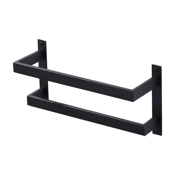 16.5 in. Square Double Staggered Wall Mounted Towel Rack, Stainless Steel Towel Bars in Matte Black