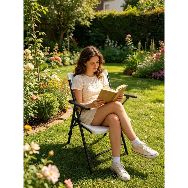 HDX Steel Frame White/Grey Resin Arm Indoor/Outdoor Folding Chair