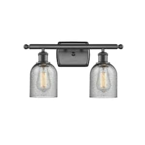 Caledonia 16 in. 2-Light Oil Rubbed Bronze Vanity Light with Charcoal Glass Shade