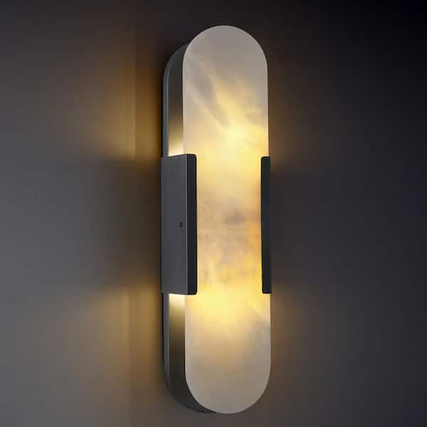 PUYRNF Modern 2-Light Natural Marble Black Alabaster Wall Sconce,Wall Lamp with Alabaster Shade for Living Rooms(1pcs)