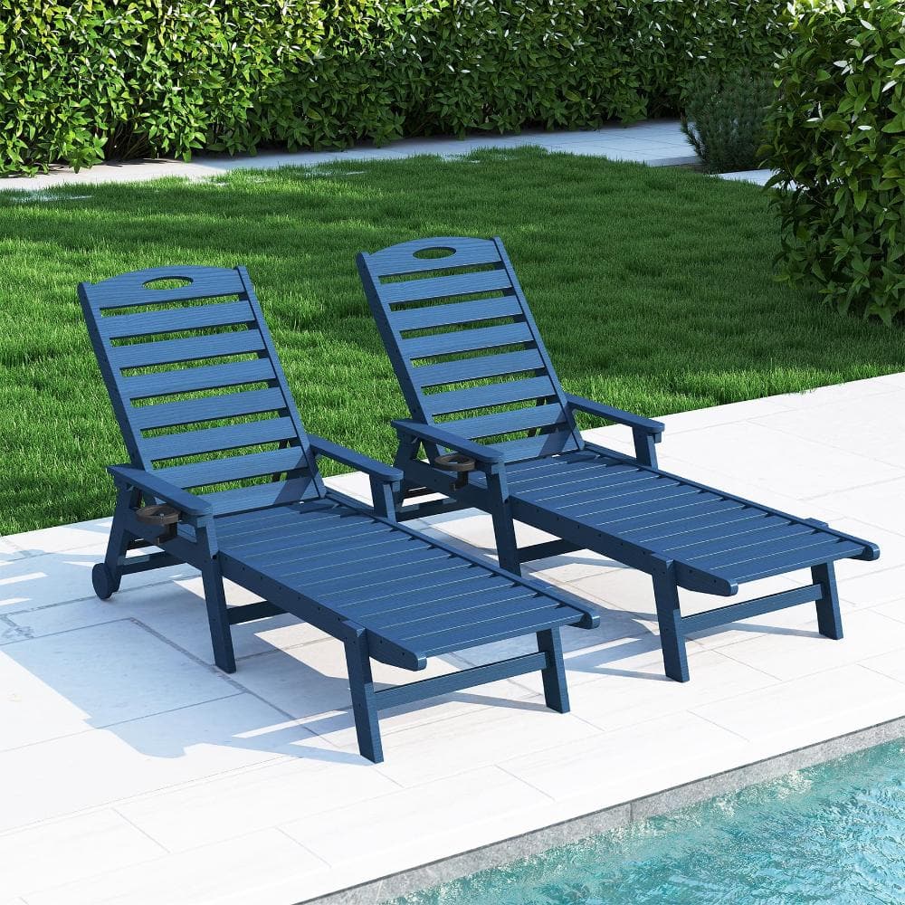 Outdoor Lounge Chairs Set of 2, HDPE Pool Chaise Lounge Chairs for Poolside, Pool Loungers for Sunbathing Tanning, Blue price history on PriceWatchPro