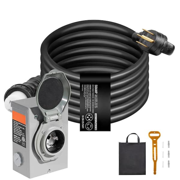 Generator Cord and Power Inlet Box Kit, 25 ft. 50 Amp NEMA 14-50P/SS2-50R STW 6/3+8/1 AWG 240 Volts