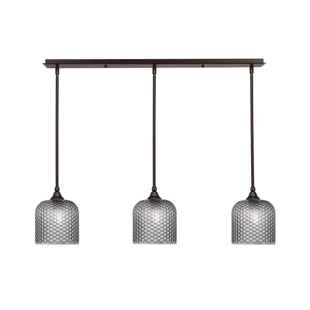 Livingston 100-Watt 3-Light Dark Granite Shaded Pendant Light with 7 in. Sm