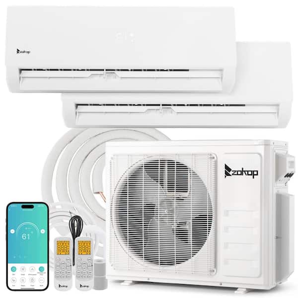 23 SEER2 20000 BTU 1.5-Ton 2-Zone WiFi Ductless Mini Split Air Conditioner with Heat Pump 9K Plus 12K