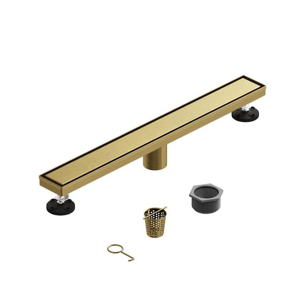 24 in. Stainless Steel Linear Shower Drain with Tile Insert Grate in Brushed Gold