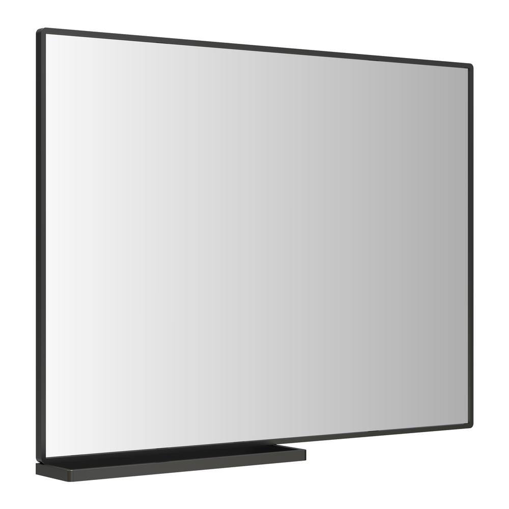 48 in. W x 30 in. H Modern Black Rectangle Aluminum Frame Bathroom Mirror With Storage Rack MC