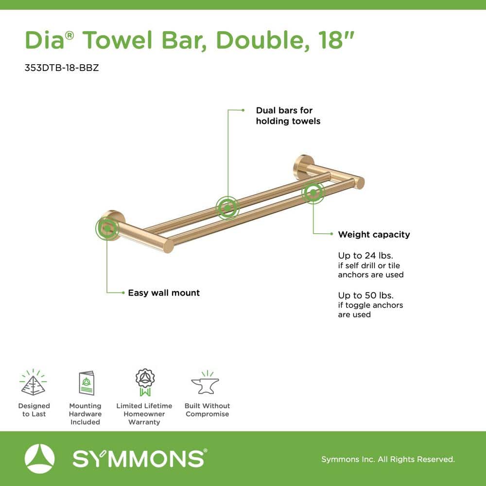 Brushed Bronze 18" Wall Mounted Double Towel Bar