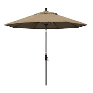 9 ft. Bronze Aluminum Market Patio Umbrella with Fiberglass Ribs Collar Tilt Crank Lift in Heather Beige Sunbrella