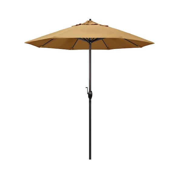 California Umbrella 7.5 ft. Bronze Aluminum Market Auto-Tilt Crank Lift Patio Umbrella in Wheat Sunbrella