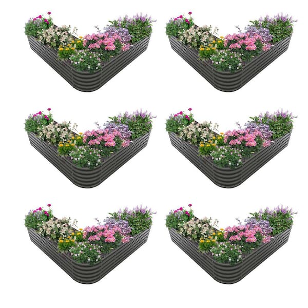 81 in. x 81 in. x 18 in. qt. Grey Heart-Shaped Outdoor Metal Raised Garden Bed, Planter Box for Vegetables (6-Pack)