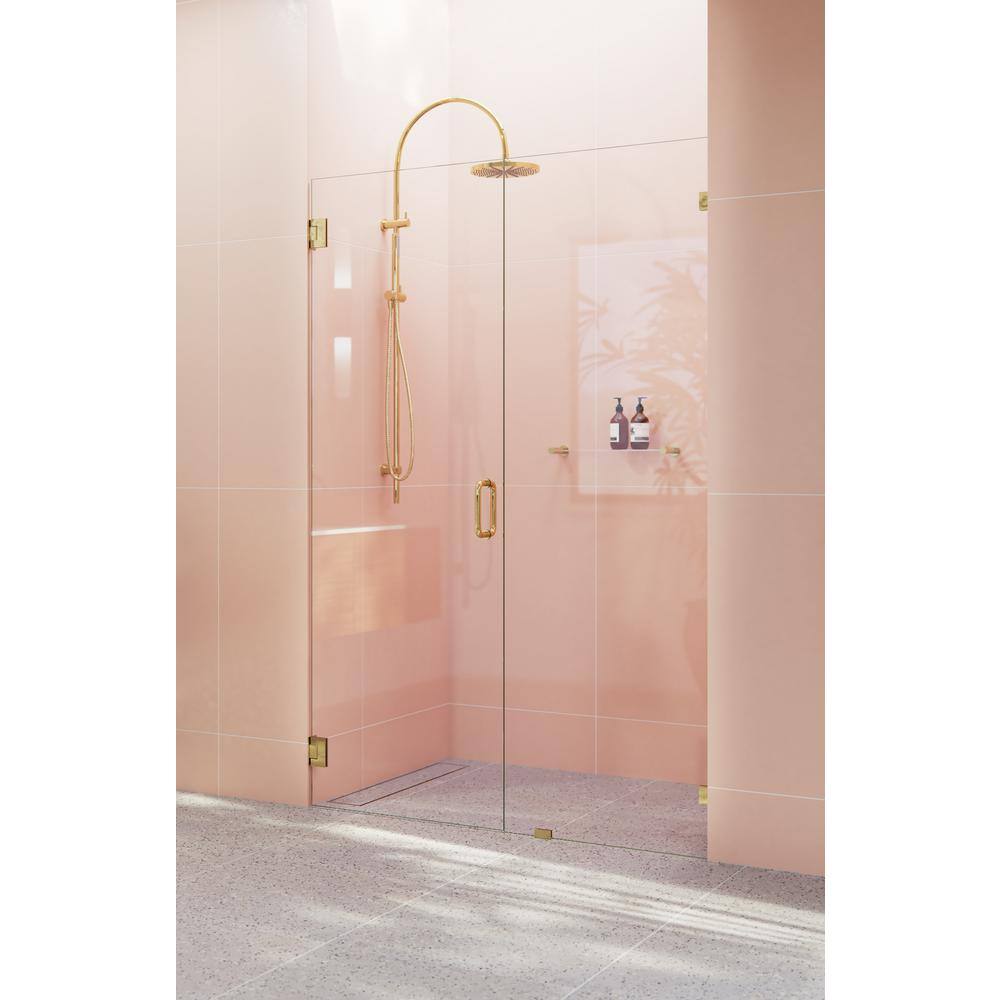 Polished Brass Frameless Glass Shower Door with Hinges, 78" x 53.75"