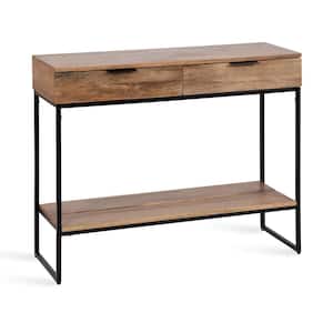 Malone 36 in. Natural and Black Rectangle Wood Transitional Console Table with Shelf