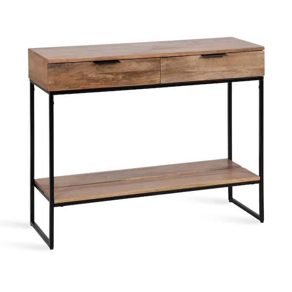 Kate and Laurel Malone 36 in. Natural and Black Rectangle Wood Transitional Console Table with Shelf