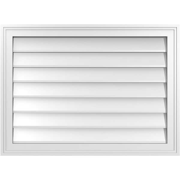 Ekena Millwork 30 in. x 22 in. Vertical Surface Mount PVC Gable Vent: Decorative with Brickmould Frame